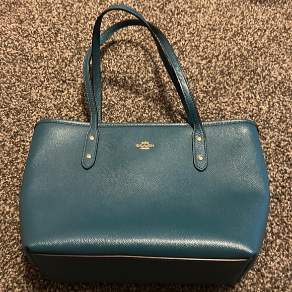 LN Dark Teal Blue Coach Purse tote - Picture 1 of 4